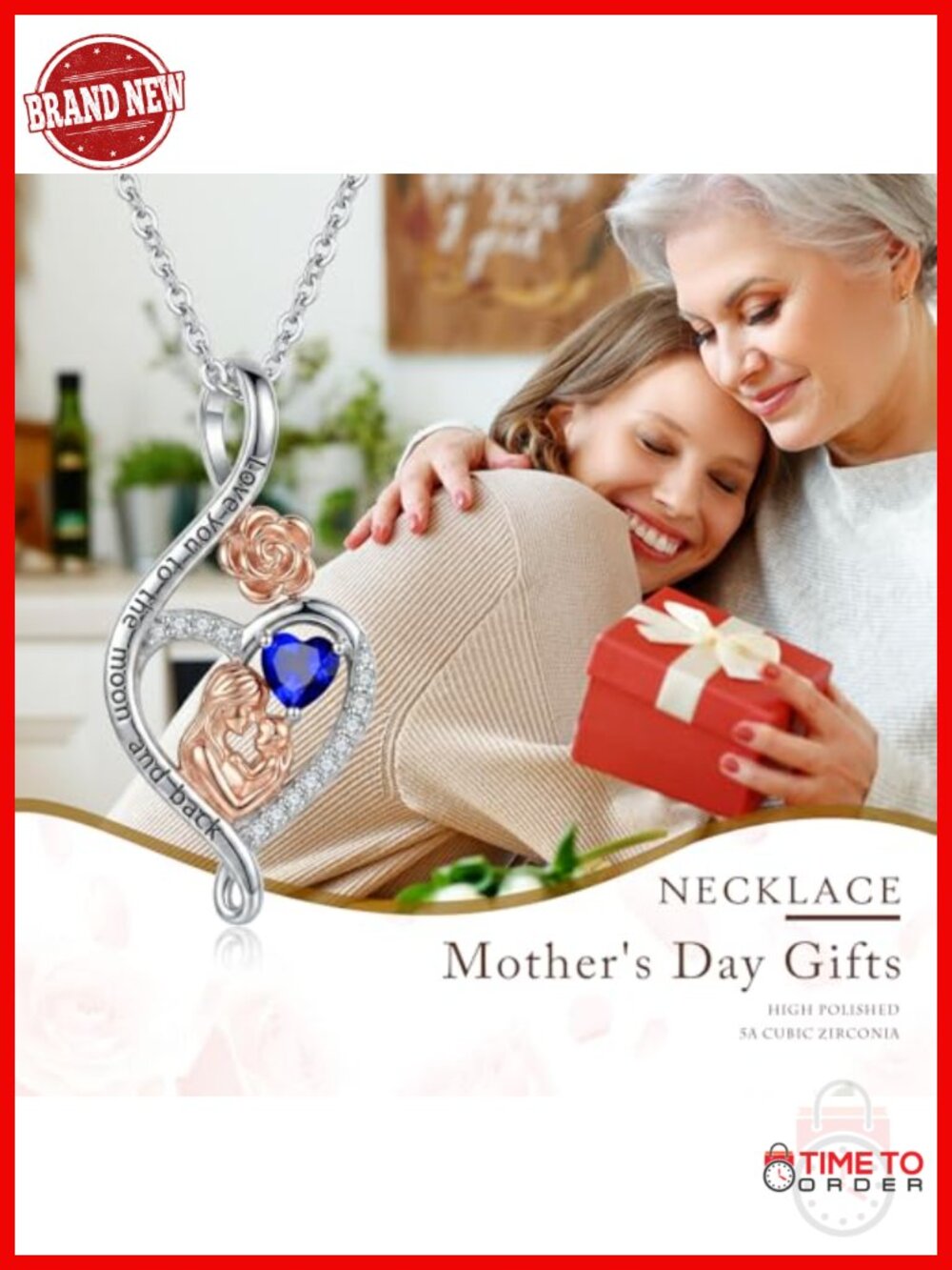 Rose Heart Infinity Birthstone Pendant Necklace for Women - Cubic Zirconia - Picture 6 of 6